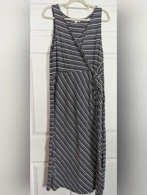 LOFT Black & White Striped Wrap Front Sleeveless Maxi DressListing Description
